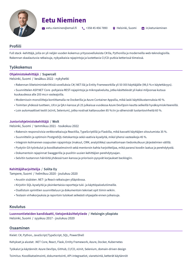 Ohjelmistokehittäjä CV