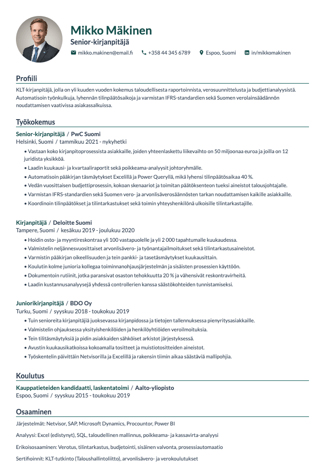 Kirjanpitäjä CV