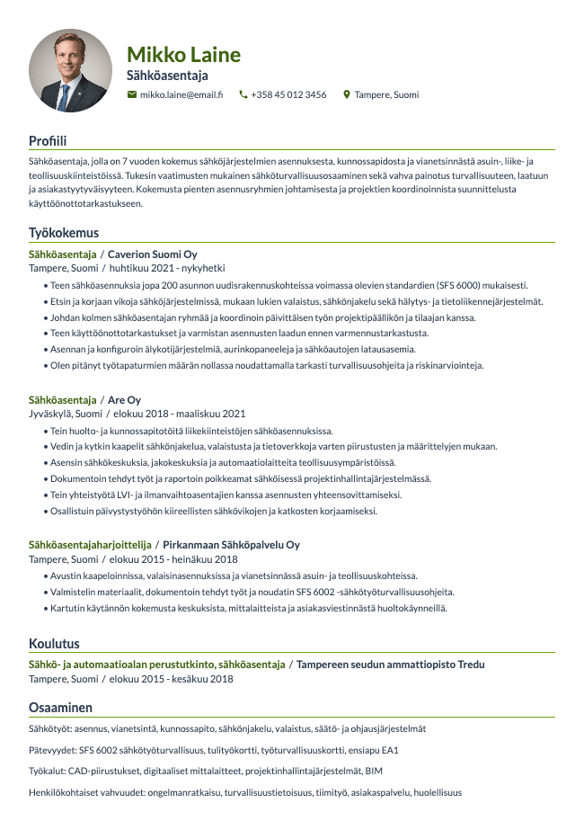 Sähköasentaja CV