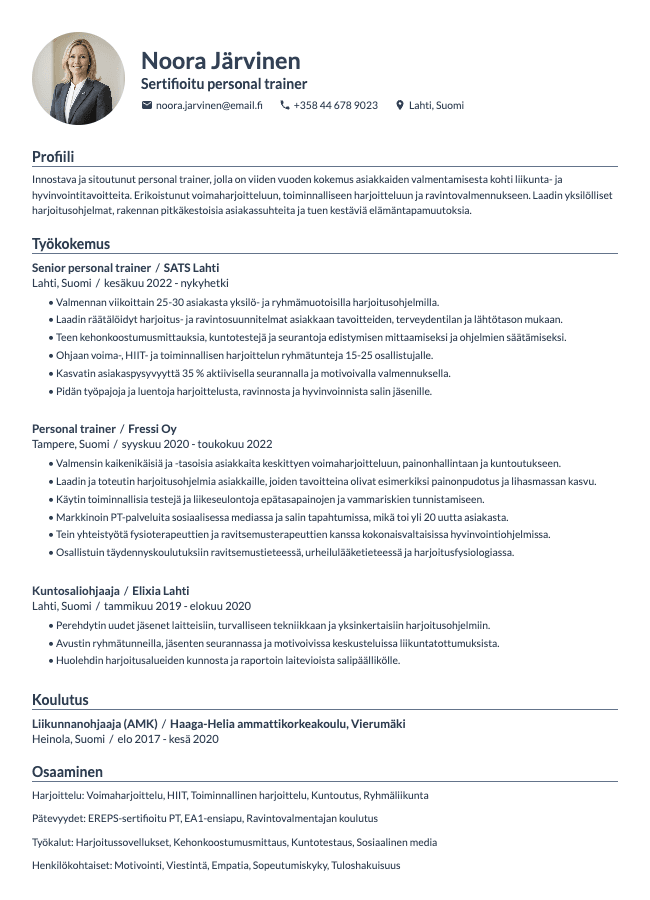 Personal trainer CV