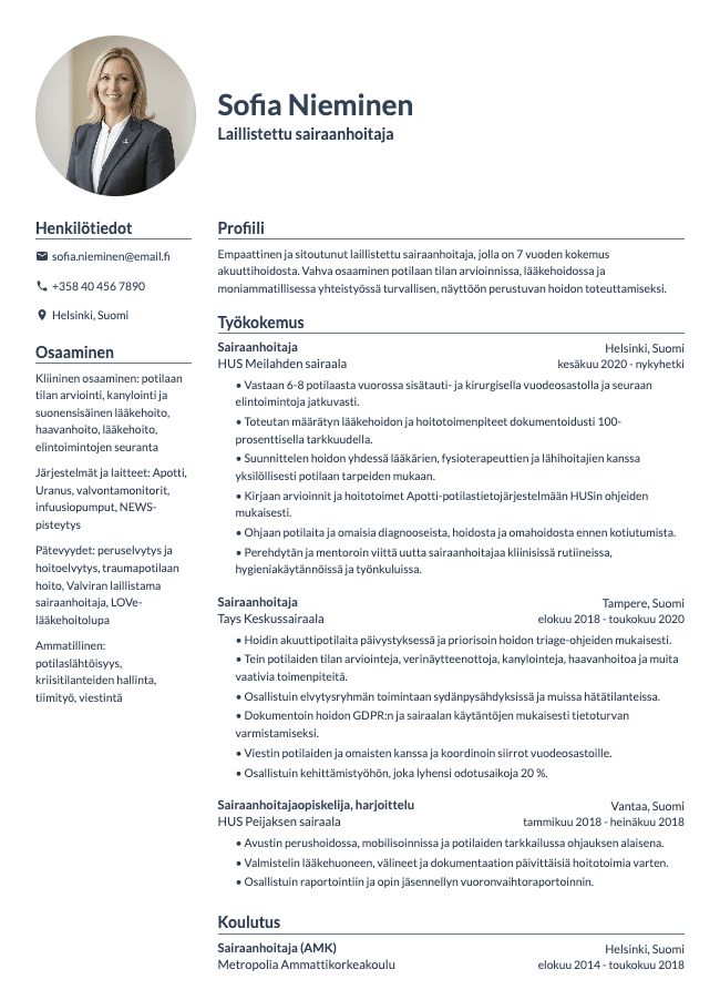 Sairaanhoitaja CV