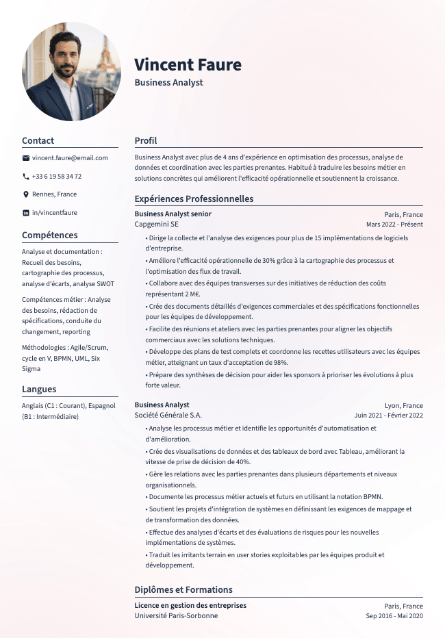 CV de Business Analyst