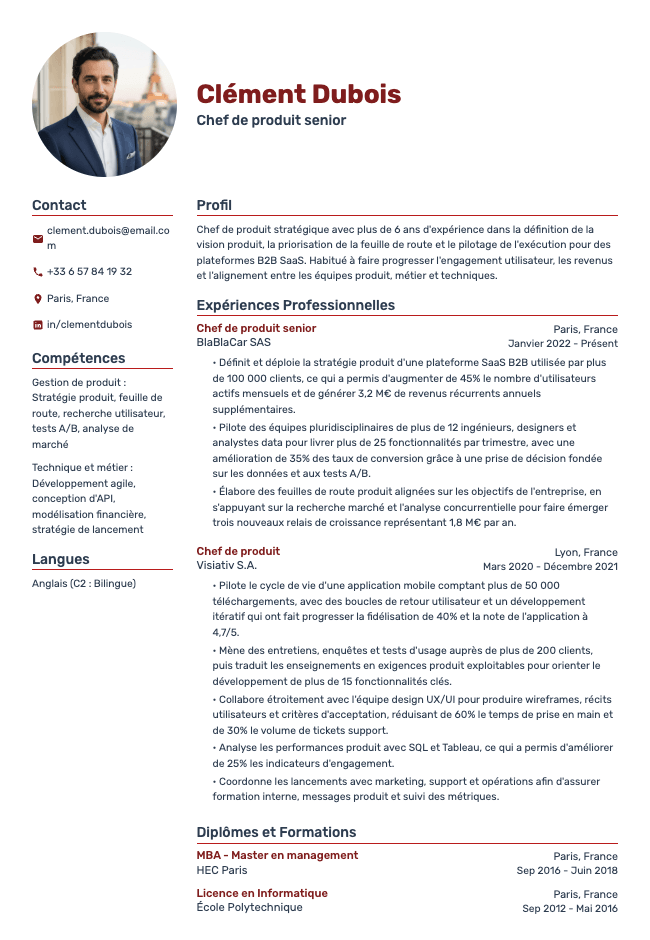CV de chef de produit