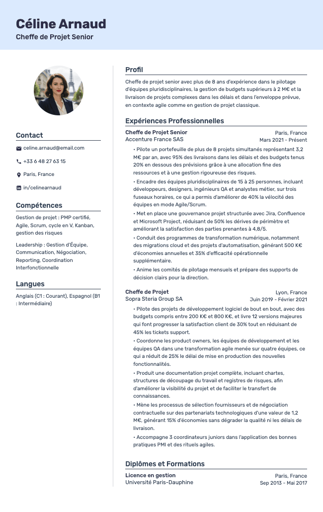 CV de Cheffe de Projet