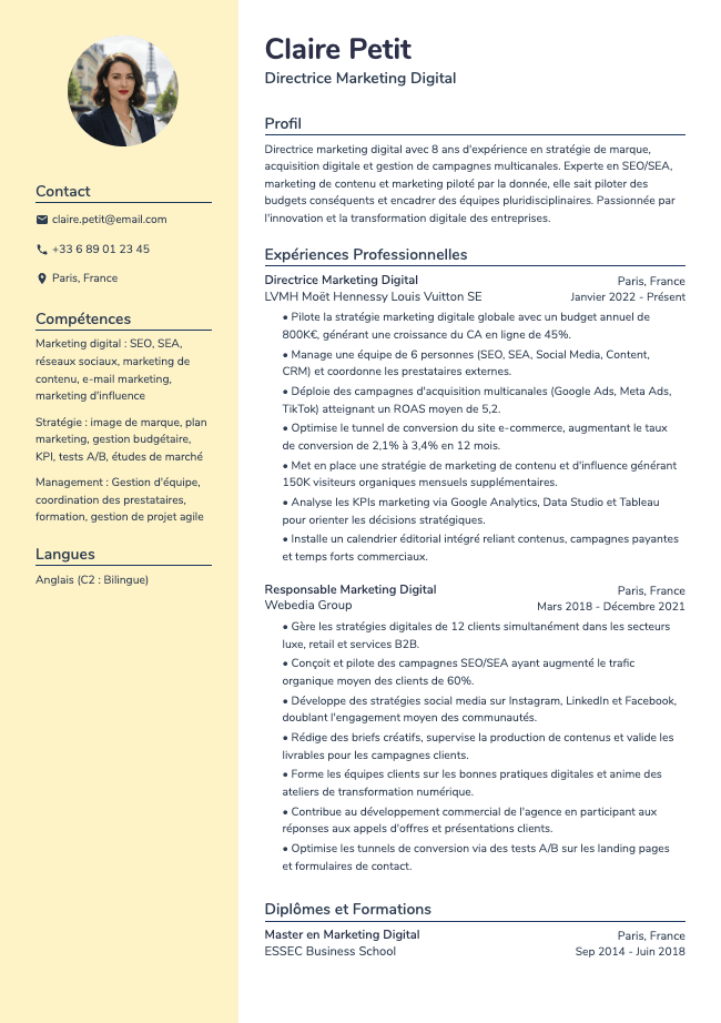 CV de Directrice Marketing
