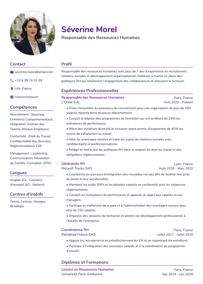 CV de Responsable des Ressources Humaines