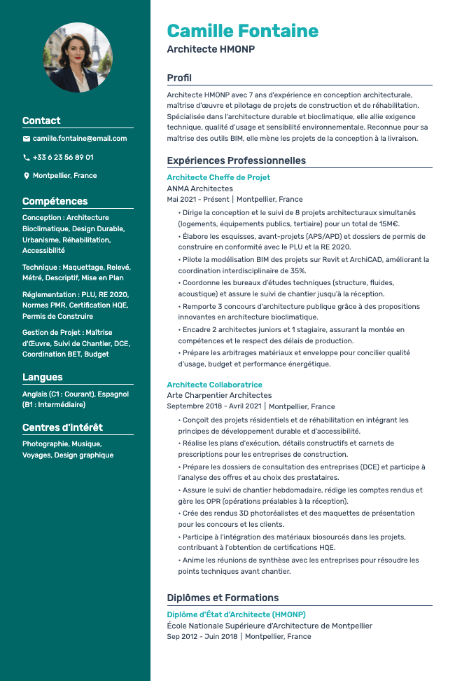 CV d'Architecte