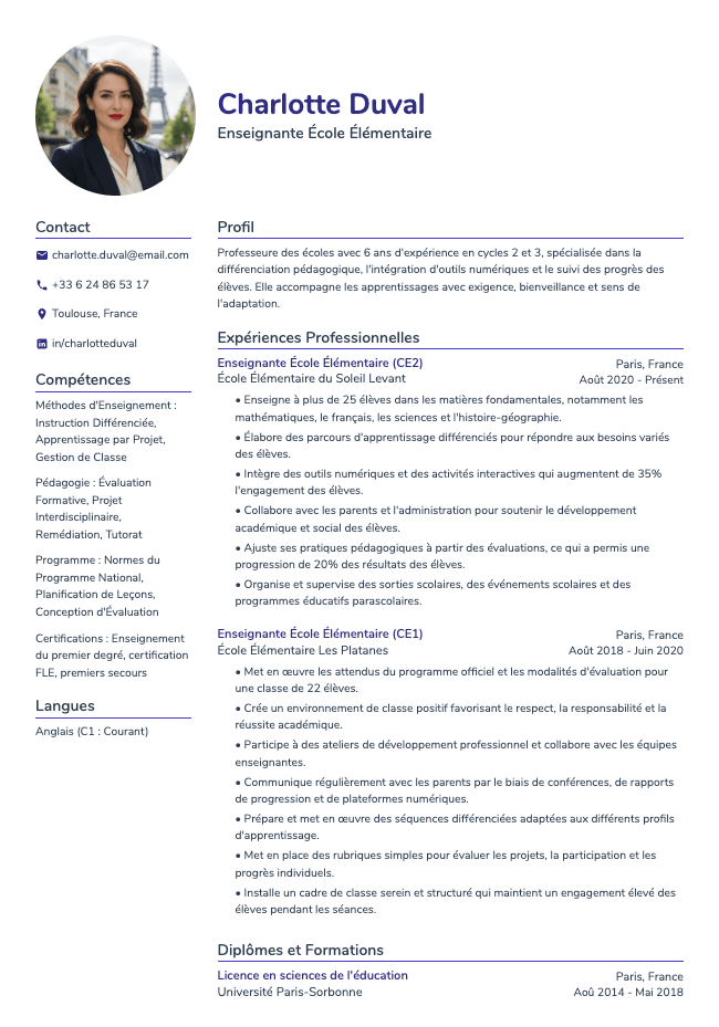 CV d'Enseignante