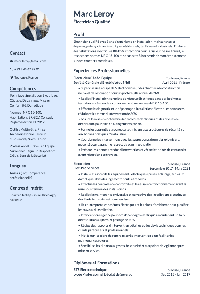 CV d'Électricien