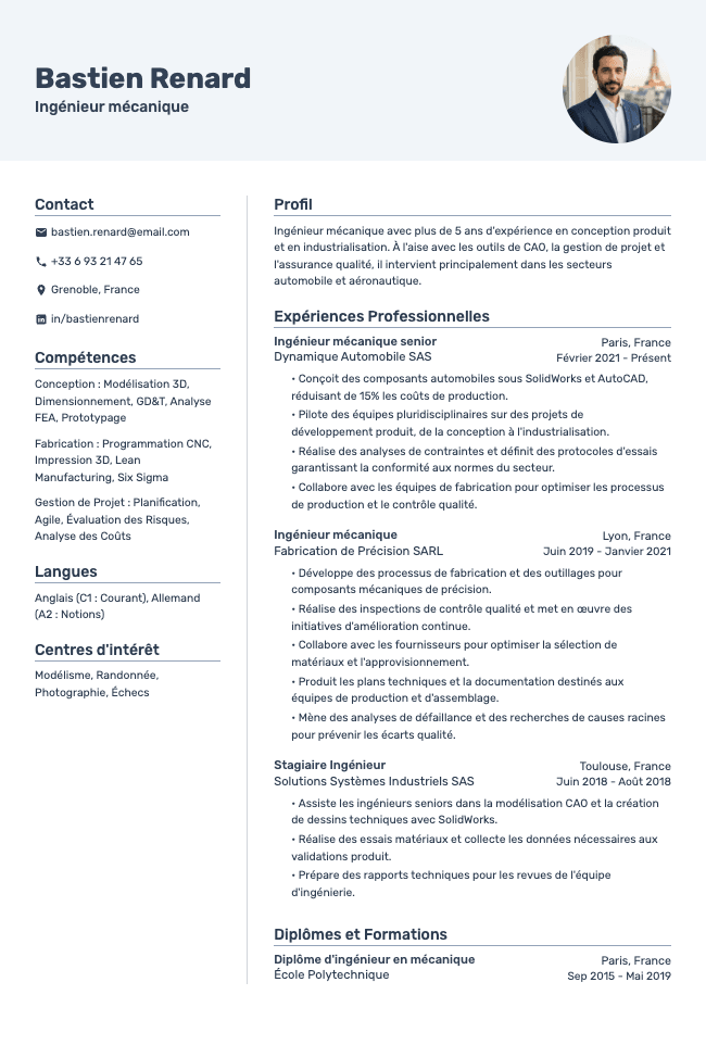 CV d'ingénieur mécanique