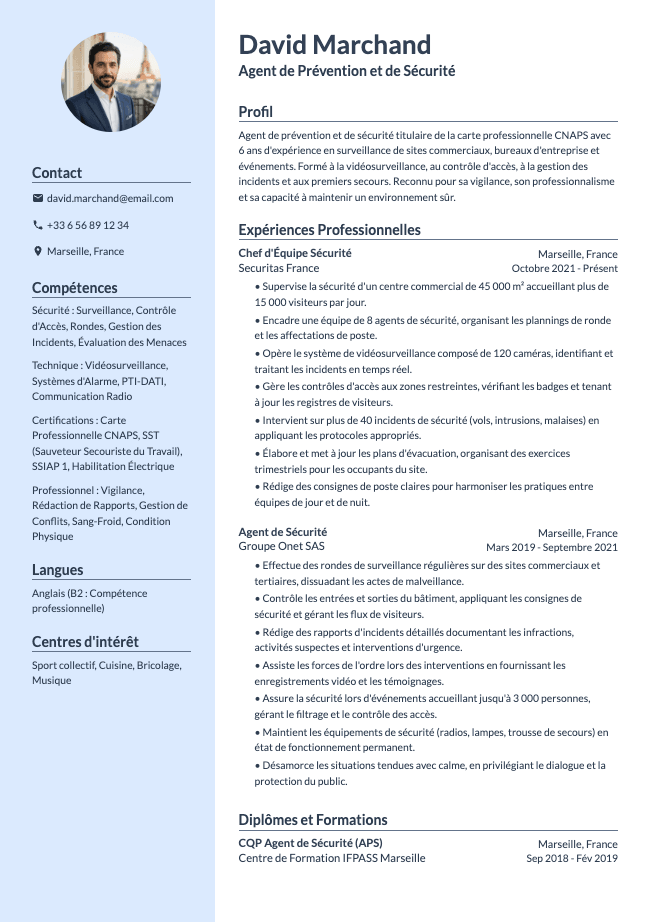 CV d'Agent de Sécurité