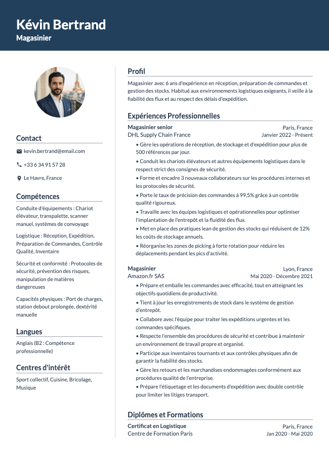 CV de magasinier