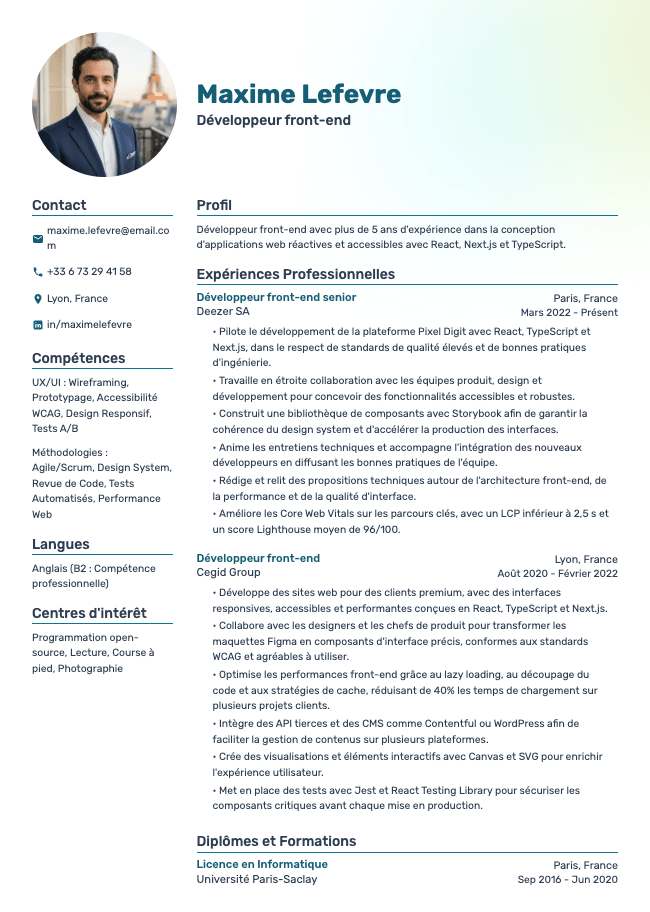 CV de développeur front-end