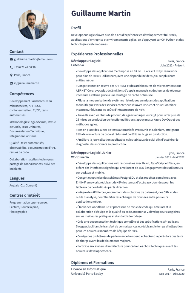 CV de Développeur Logiciel