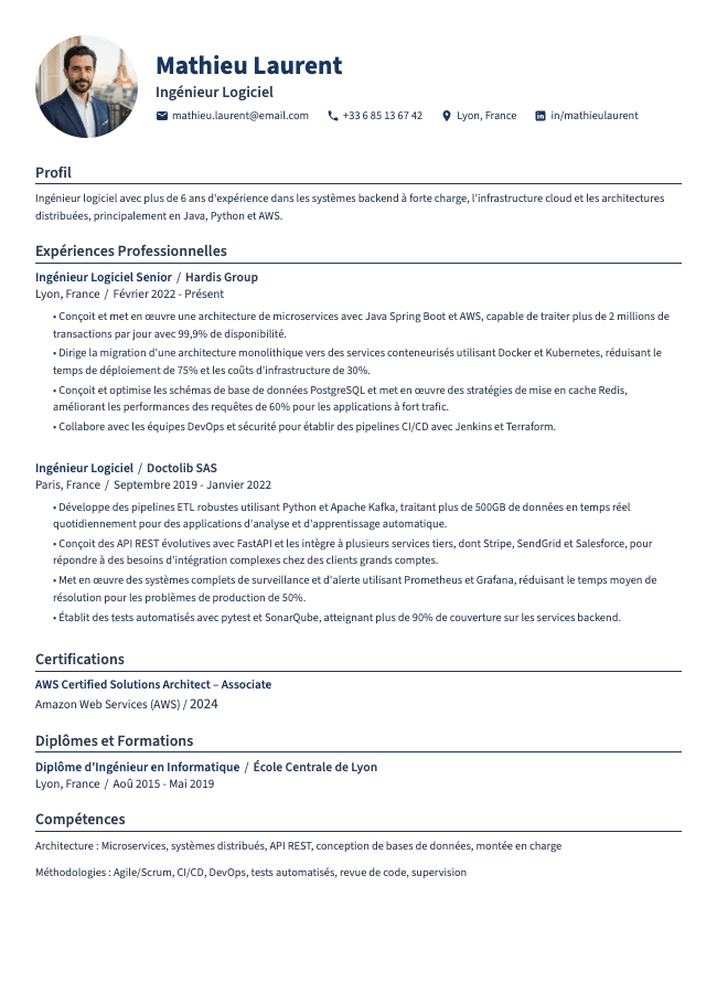 CV d'Ingénieur Logiciel