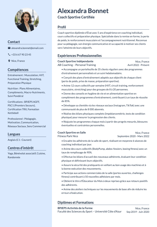 CV de Coach Sportive