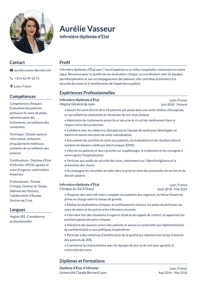 CV d'Infirmière diplômée d'État