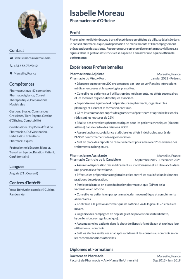 CV de Pharmacienne