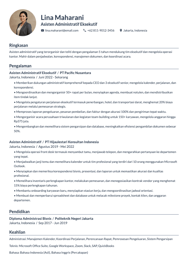 CV Asisten Administratif
