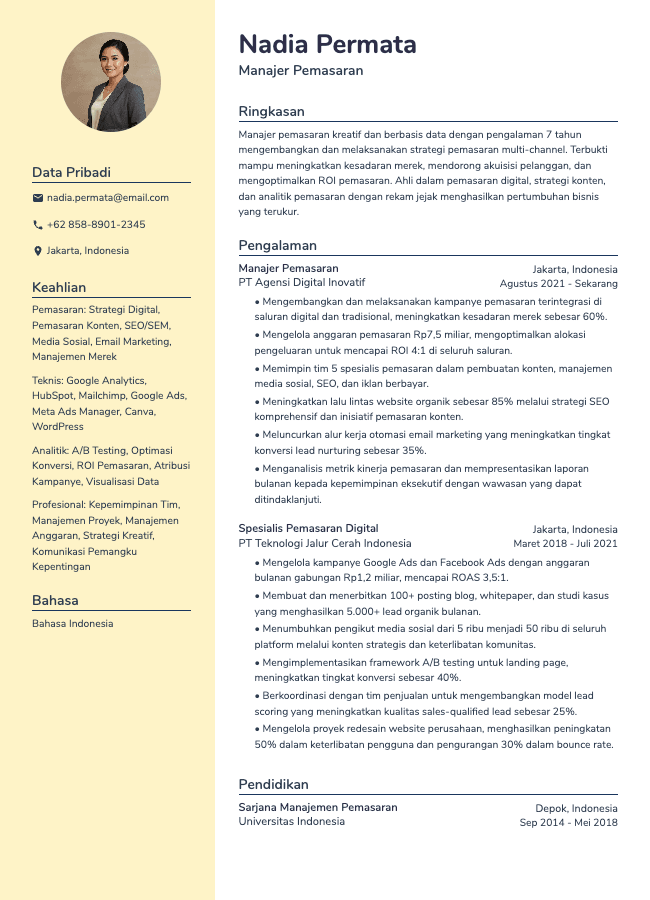 CV Manajer Pemasaran