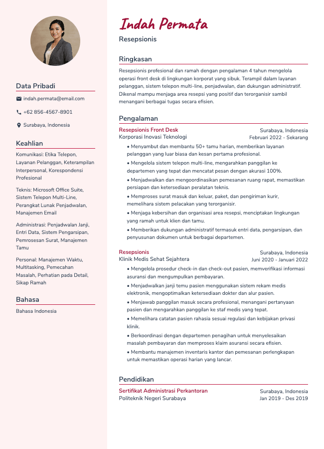 CV Resepsionis