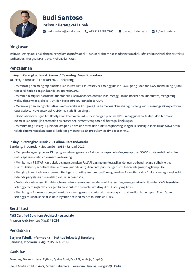 CV Insinyur Perangkat Lunak