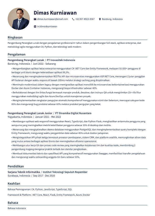 CV Pengembang Perangkat Lunak