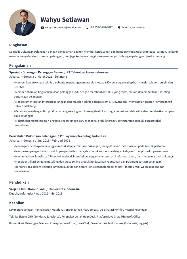 CV Spesialis Dukungan Pelanggan