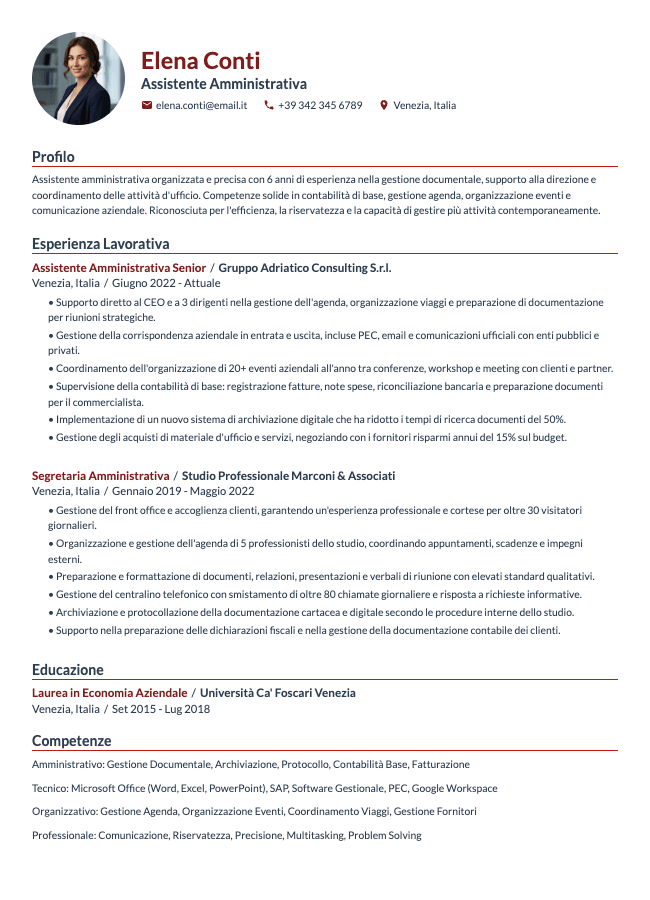 Curriculum Assistente Amministrativo/a