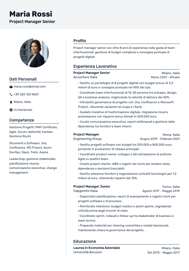 Curriculum di Project Manager