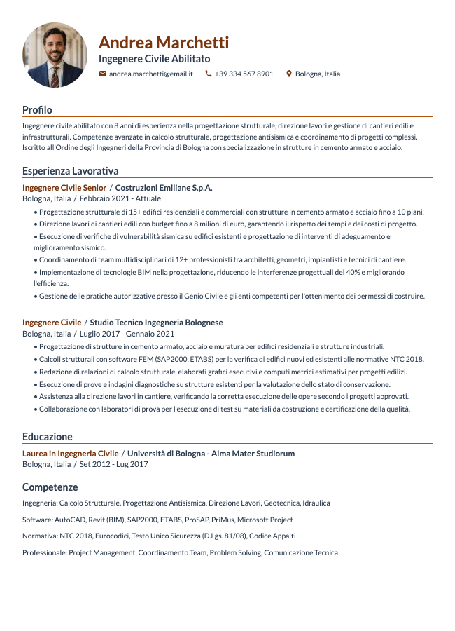 Curriculum Ingegnere Civile