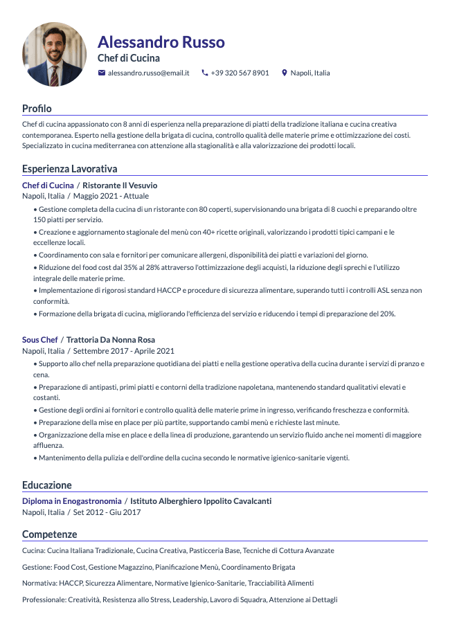 Curriculum Cuoco/a
