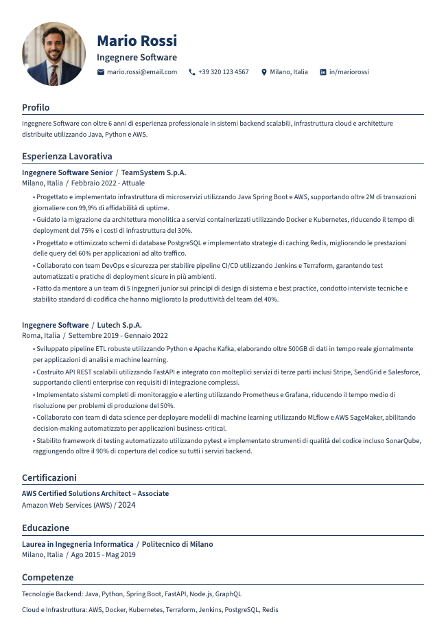 Classic resume template preview