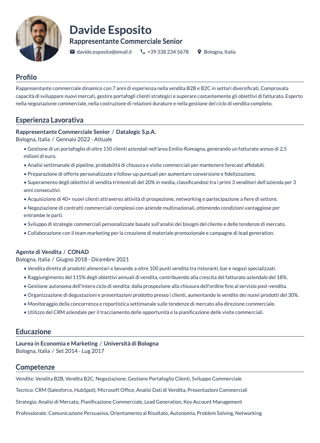 Curriculum Rappresentante Commerciale
