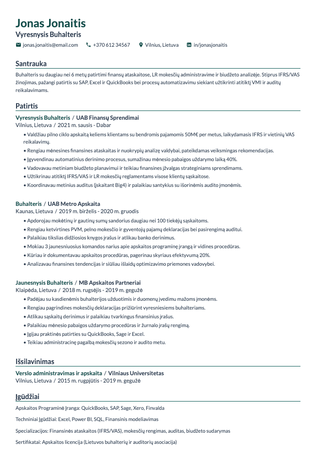 Buhalterio CV
