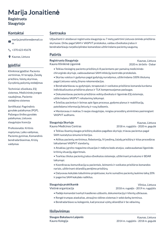 Registruotos Slaugytojos CV