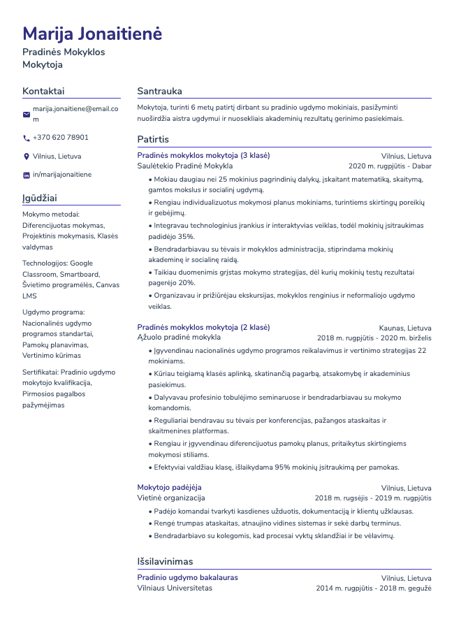 Mokytojos CV