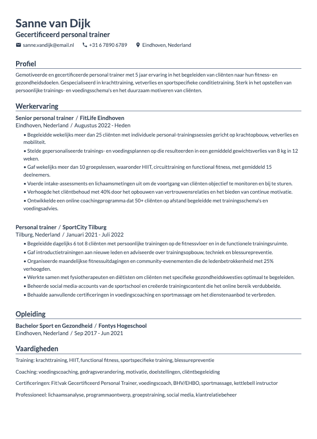 Personal trainer-cv