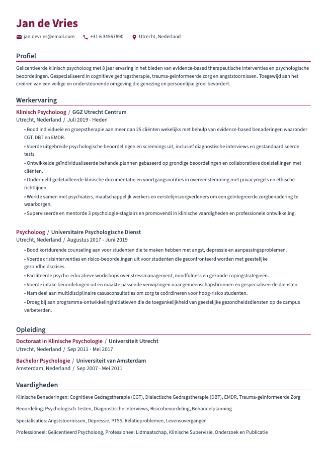 Klinisch Psycholoog CV
