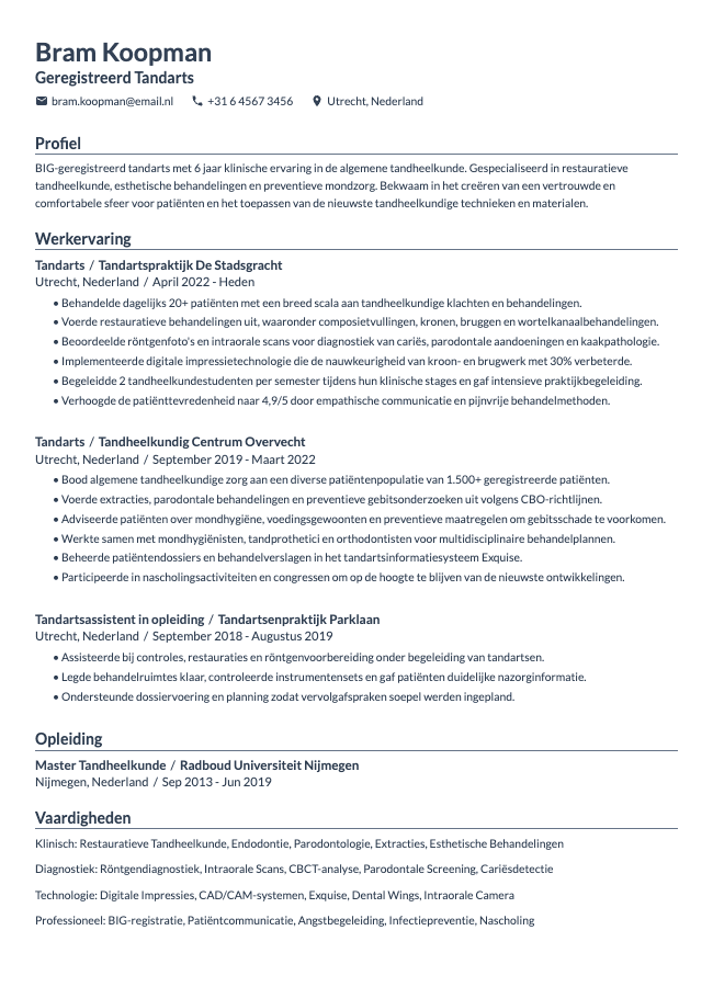 Tandarts CV