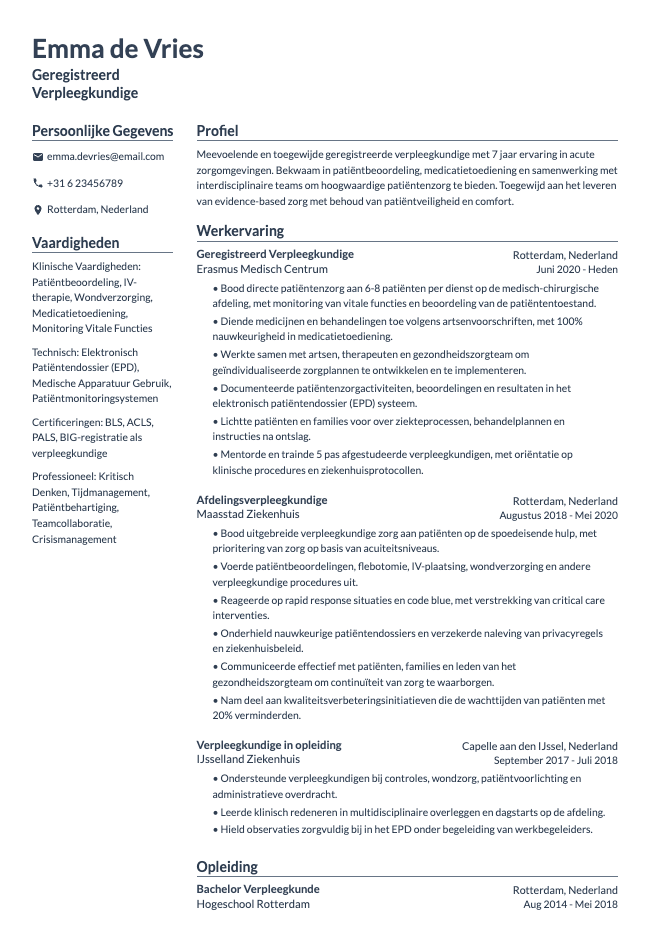 Geregistreerd Verpleegkundige CV