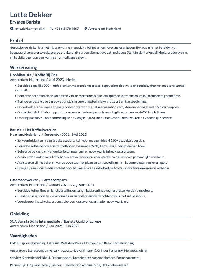 Barista CV