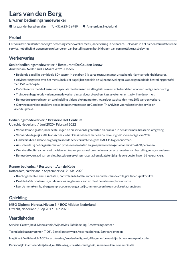 Bedieningsmedewerker-cv