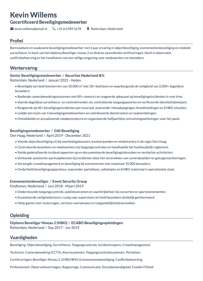 Beveiligingsmedewerker CV