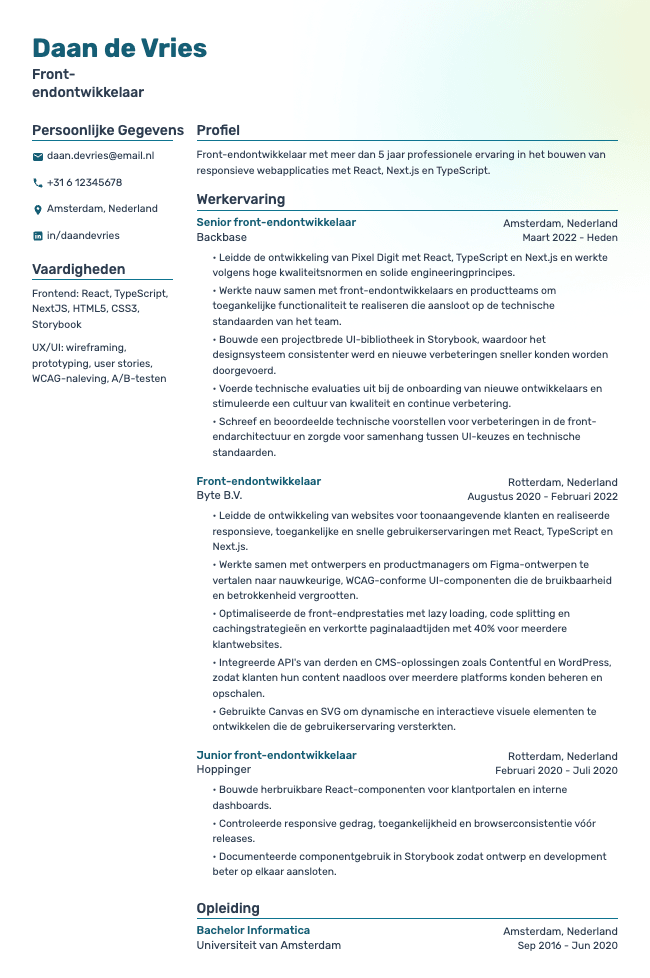 Front-endontwikkelaar-cv