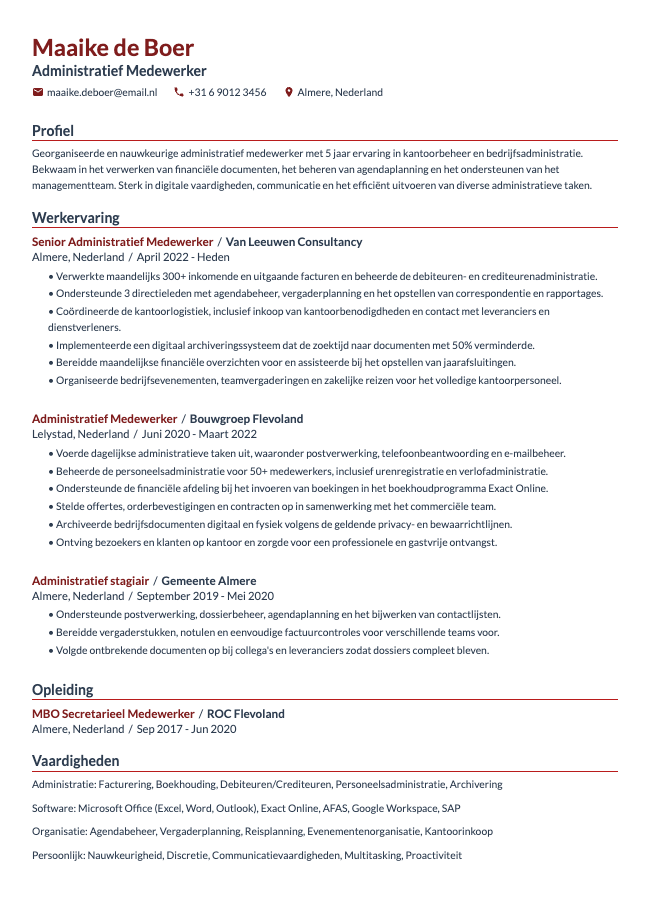 Administratief Medewerker CV