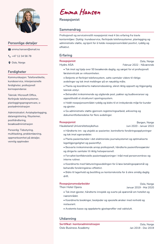 Resepsjonist-CV