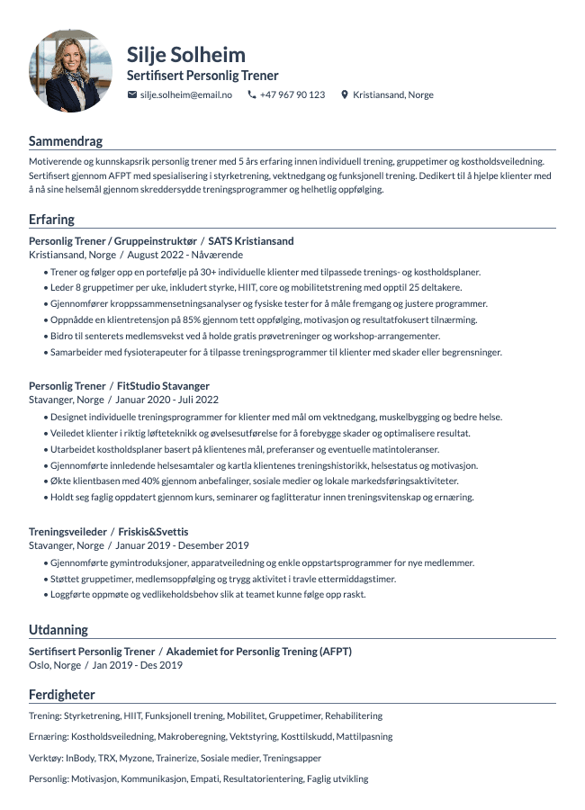Personlig Trener CV