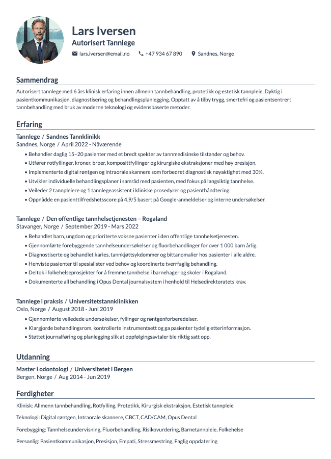 Tannlege CV