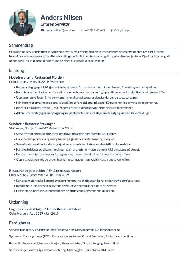 Servitør CV
